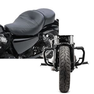 Set: Doppel Sitzbank für Harley Davidson Sportster 883 Iron 09-20 CM Sitz Craftride + Sturzbügel für Harley Davidson Sportster 883 Iron (XL 883 N) 09-20 Craftride Mustache schwarz_1