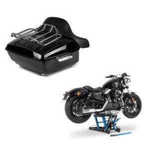 Set: Topcase King OLR für Harley Dyna Fat Bob schwarz Craftride + Hebebühne Harley Davidson Dyna Fat Bob Motorradheber ConStands Mid-Lift L in blau_1