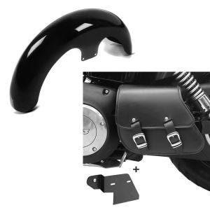 Set: Front-Fender 21" Wrap für Harley Dyna Fat Bob schwarz Craftride + Schwingentasche + Halter für Harley Dyna Fat Bob 08-17 Craftride_1