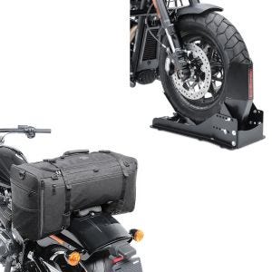 Sett: Hjulvippe egnet for Indian Scout / Bobber / Twenty Easy Fix Vario justerbar svart + halebag egnet for Indian Scout Bobber / Twenty SQ1 52l svart