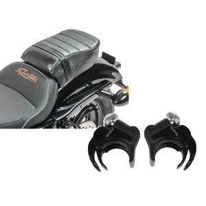 Set: Sozius Sitz mit Polsterung für Harley Sportster Forty-Eight 48/ 883 Iron Craftride + Windschild Klammern 49mm für Harley-Davidson Sportster Forty-Eight 48 Special 18-20 Windschutzscheiben schwarz Craftride_1
