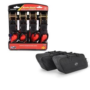 Set: Spanngurt Set Harley Street Glide mit Ratsche und Haken inkl Lastschlaufen ConStands in rot + Koffer Innentaschen für Harley Street Glide 06-21 Craftride BG1 Paar_1