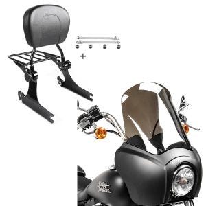 Set: Sissybar Harley Street Bob 09-17 Craftride Fast Driver-L Flex inkl. Gepäckträger schwarz + Frontverkleidung für Harley Dyna Street Bob 06-17 Craftride MG5 mit Scheibe schwarz-matt rauchgrau_1