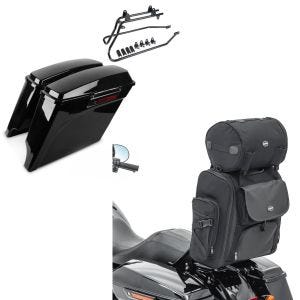 Set: Seitenkoffer für Harley Davidson Heritage Softail Classic 88-17 Craftride Stretched LB inkl. Kofferträger + Sissybar Tasche für Harley Heritage Softail Classic / 114 Hecktasche Craftride SXL mit Gepäckrolle_1