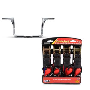 Set: Lenker Ape Hanger 12" für Harley Street Glide 06-21 chrom Craftride + Spanngurt Set Harley Street Glide mit Ratsche und Haken inkl Lastschlaufen ConStands in rot_1