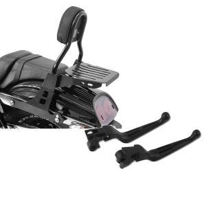 Set: Sissybar Harley Davidson Dyna Fat Bob 10-17 Craftride Fast Driver-M inkl. Gepäckträger schwarz + Bremshebel und Kupplungshebel-Set Stripe für Harley Davidson Dyna Fat Bob 08-17 schwarz Craftride_1