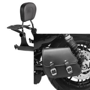 Set: Sissybar Harley Sportster 883 Iron 09-20 Craftride Fast Driver-M Flex inkl. Gepäckträger schwarz + Schwingentasche + Halter für Harley Sportster 883 Iron 09-20 Craftride_1