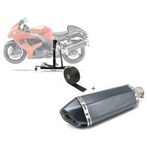 Set: Zentralständer Suzuki Hayabusa GSX-R 1300 08-17 grau Motorradheber ConStands Power-Evo + Set SA9 Auspuff Force Edelstahl und Hitzeschutzband für Suzuki Hayabusa Zaddox_1