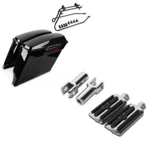 Set: Seitenkoffer für Harley Davidson Softail Deluxe 05-17 Craftride Stretched LB inkl. Kofferträger + Sozius Fussrasten Set mit Halter für Harley Softail Deluxe 05-17 CR1 chrom Craftride_1