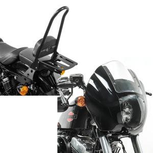 Set: Sissybar Harley Sportster 1200 Iron 18-20 Craftride Fast Rider-XL inkl. Gepäckträger schwarz + Lampenmaske für Harley Sportster 1200 Custom / Iron Lichtmaske Craftride Q1 klar_1