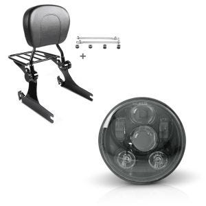 Set: Sissybar Harley Street Bob 09-17 Craftride Fast Driver-L Flex inkl. Gepäckträger schwarz + Hauptscheinwerfer LED 5,75 Zoll für Harley Dyna Street Bob 06-17 schwarz von Craftride_1