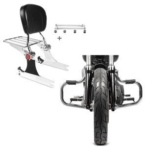 Set: Sissybar Harley Dyna Super Glide Custom 06-15 Craftride Fast Driver-L Flex inkl. Gepäckträger chrom + Sturzbügel für Harley Davidson Dyna Super Glide Custom 06-15 Craftride Mustache chrom_1