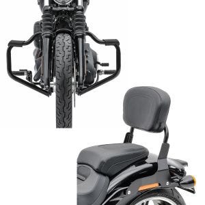 Set: Sturzbügel Mustache für Harley Davidson Softail 18-21 Schutzbügel 32mm schwarz Craftride + Sissy Bar CSX Fix für Harley Fat Bob / 114 18-21 schwarz Craftride_1