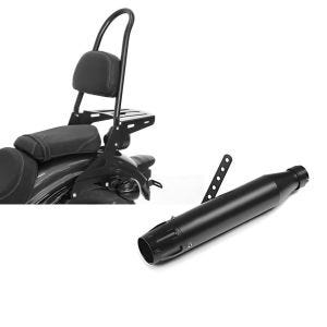 Set: Sissybar Yamaha XV 950 / R 14-20 Craftride Rider-L inkl. Gepäckträger schwarz + Craftride Endschalldämpfer Yamaha XV 950 Auspuff Forte schwarz_1