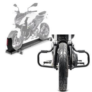 Set: Rangierschiene Harley Dyna Fat Bob ConStands Smart-Mover mit Wippe grau + Sturzbügel für Harley Davidson Dyna Fat Bob 08-17 Craftride Mustache schwarz_1