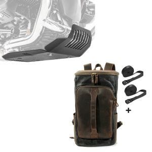 Set: Motorschutz für BMW R NineT Scrambler 16-21 Motoguard Aluminium Bugspoiler Unterbodenschutz schwarz + Gepäckrolle für BMW R NineT Scrambler Hecktasche Craftride VG7 schwarz_1