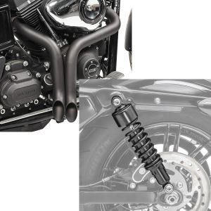 Set: Craftride Auspuff Harley Davidson Sportster 883 86-10 Drag Pipe schwarz + Stoßdämpfer 11,9 Zoll Harley Davidson Sportster 883 86-10 Craftride schwarz_1