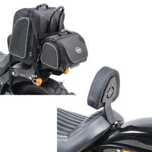 Set: Set Sissybartaschen für Harley Softail Street Bob Craftride TM2+TM4 schwarz + Fahrer Sissybar für Harley Davidson Softail Street Bob 18-21 Fahrer Rückenlehne Craftride_1