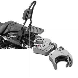 Set: Sissybar Harley Davidson Dyna Fat Bob 10-17 Craftride Fast Rider-M inkl. Gepäckträger schwarz + Windschild Klammern 49mm Harley Davidson Dyna Fat Bob 08-17 Windschutzscheiben chrom Craftride_1