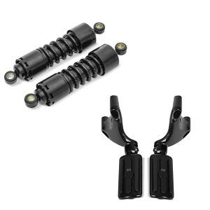 Set: Stoßdämpfer 11 Zoll Harley Sportster 1200 Nightster Federbeine von Craftride schwarz + Sozius Fussrasten Set mit Halter für Harley Sportster 1200 Nightster 08-12 BL1 Craftride_1