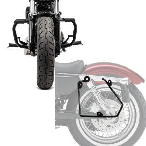 Set: Sturzbügel für Harley Davidson Sportster 883 R Roadster (XL 883 R) 04-15 Craftride Mustache schwarz + Satteltaschenhalter für Harley Sportster 883 R Roadster 02-15 links Craftride_1