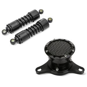 Set: Stoßdämpfer 11 Zoll Harley Sportster 883 Iron Federbeine von Craftride schwarz + Luftfilter Harley Davidson Sportster 883 Iron 09-20 Sport Grid Craftride_1