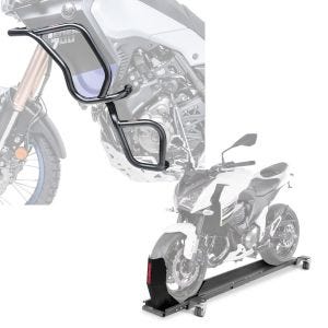 Set: Sturzbügel Set für Yamaha Tenere 700 19-21 oben und unten Schutzbügel + Rangierschiene Yamaha Tenere 700 ConStands Smart-Mover mit Wippe grau_1