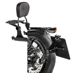 Set: Sissybar Harley Sportster 883 Iron 09-20 Craftride Fast Driver-M Flex inkl. Gepäckträger schwarz + Seitlicher Kennzeichenhalter für Harley Sportster 883 Iron 09-20 Craftride schwarz_1