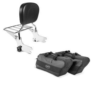 Set: Sissybar Harley Street Glide 06-08 Craftride Fast Driver-M inkl. Gepäckträger chrom + Innentasche Seitenkoffer für Harley Street Glide 06-21 Craftride 19Ltr schwarz_1