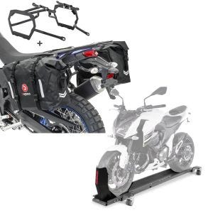 Set: Satteltaschen Set WP8 für Yamaha Tenere 700 19-21 mit Kofferträger Bagtecs + Rangierschiene Yamaha Tenere 700 ConStands Smart-Mover mit Wippe grau_1