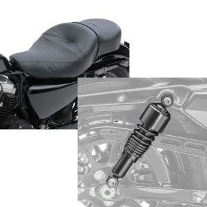 Set: Doppel Sitzbank für Harley Davidson Sportster 883 Iron 09-20 CM Sitz Craftride + Stoßdämpfer 10,5 Zoll Harley Sportster 883 Iron 09-20 Federbeine von Craftride schwarz_1