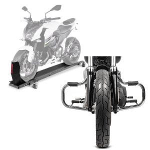 Set: Rangierschiene Harley Dyna Fat Bob ConStands Smart-Mover mit Wippe grau + Sturzbügel für Harley Davidson Dyna Fat Bob 08-17 Craftride Mustache chrom_1