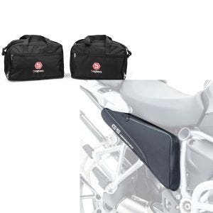 Set: Alukoffer Innentaschen für BMW R 1250 / 1200 GS / Adventure 04-21 Koffer Taschen Bagtecs MS1 + Rahmentaschen für BMW R 1200 GS Adventure 06-18 Bagtecs BF3 Zusatztaschen Paar schwarz_1