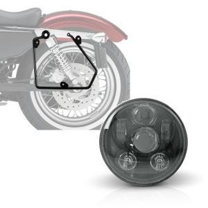Set: Satteltaschenhalter für Harley Sportster 883 Iron 09-15 links Craftride + Hauptscheinwerfer LED 5,75 Zoll für Harley Sportster 883 Iron 09-20 schwarz von Craftride_1