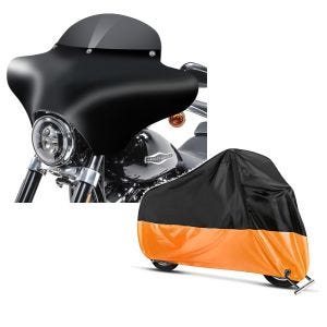 Set: Batwing Verkleidung MD8 für Harley Davidson V-Rod / Muscle Craftride + Abdeckplane Harley Street Rod 750 - V-Rod / Muscle Craftride XXL in schwarz-orange_1