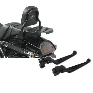Set: Sissy Bar CSS Fix für Harley Dyna Fat Bob 10-17 mit Gepäckträger schwarz Craftride + Bremshebel und Kupplungshebel-Set Stripe für Harley Davidson Dyna Fat Bob 08-17 schwarz Craftride_1
