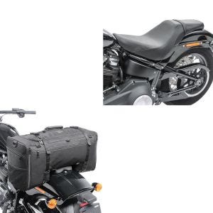 Sett: Sete egnet for Harley Davidson Softail-modeller 18-23 Craftride BDL1 dobbeltsete + halebag egnet for Chopper / Custombike Slim SQ1 Craftride 52l svart CB13347