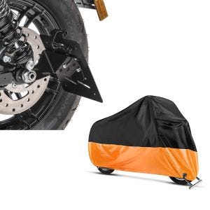 Set: Kennzeichenhalter seitlich S für Harley Sportster 1200 Nightster 08-12 schwarz Craftride + Abdeckplane Harley Sportster 1200 Custom / Nightster / Iron Craftride XL in schwarz-orange_1