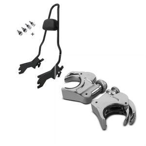 Set: Sissybar für Harley Softail Low Rider / S 18-21 Craftride XL mit Docking Kit schwarz + Windschild Klammern 49mm für Harley-Davidson Softail Low Rider 18-20 Windschutzscheiben chrom Craftride_1