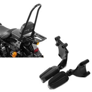 Set: Sissybar Harley Sportster 1200 Iron 18-20 Craftride Fast Rider-XL inkl. Gepäckträger schwarz + Sozius Fußrasten für Harley Sportster 1200 Iron 18-20 Craftride mit Halter in schwarz_1
