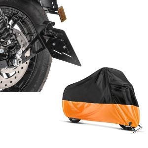 Set: Kennzeichenhalter seitlich M für Harley Sportster Forty-Eight 48 Special 18-20 schwarz Craftride + Abdeckplane Harley Sportster Forty-Eight 48 / Special Craftride XL in schwarz-orange_1