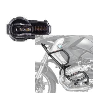 Set: LED Scheinwerfer für BMW R 1200 GS / Adventure 04-13 Hauptscheinwerfer mit ECE Lumitecs QL2 + Sturzbügel Set L2 für BMW R 1200 GS 08-12 oben und unten Schutzbügel_1