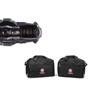 Set: LED Scheinwerfer für BMW R 1200 GS / Adventure 04-13 Hauptscheinwerfer mit ECE Lumitecs QL2 + Alukoffer Innentaschen für BMW R 1250 / 1200 GS / Adventure 04-21 Koffer Taschen Bagtecs MS1_1