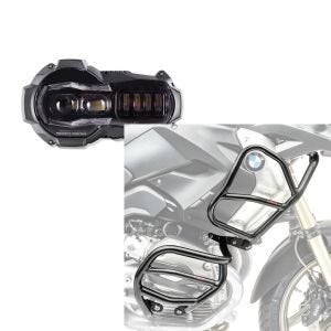 Set: LED Scheinwerfer für BMW R 1200 GS / Adventure 04-13 Hauptscheinwerfer mit ECE Lumitecs QL2 + Sturzbügel Set XL4 für BMW R 1200 GS 08-12 oben und unten Schutzbügel_1