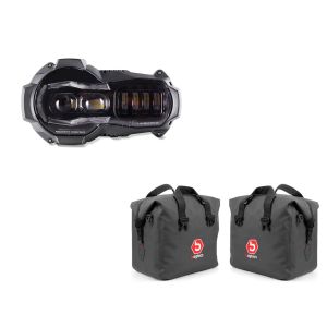 Set: LED Scheinwerfer für BMW R 1200 GS / Adventure 04-13 Hauptscheinwerfer mit ECE Lumitecs QL2 + Aluminium Koffer Innentasche für BMW R 1200 GS / Adventure 04-18 rechts und links Bagtecs_1