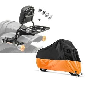 Set: Sissybar für Harley Fat Bob / 114 18-21 R1 mit Gepäckträger und Docking schwarz Craftride + Abdeckplane Harley Softail Street Bob / Fat Bob / 114 Craftride XXL in schwarz-orange_1
