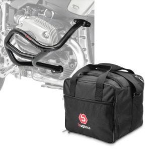 Set: Sturzbügel L für BMW R 1200 GS 04-12 Motoguard Schutzbügel + Innentasche Aluminium Topcase für BMW R 1250 GS / 1200 GS /Adventure 04-21 Alukoffer Bagtecs MT1_1