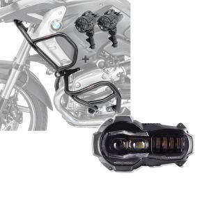 Set: Set Sturzbügel oben unten + Scheinwerfer L2 für BMW R 1200 GS 08-12 Motoguard schwarz + LED Scheinwerfer für BMW R 1200 GS / Adventure 04-13 Hauptscheinwerfer mit ECE Lumitecs QL2_1