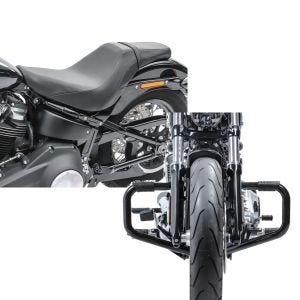 Set: Sitzbank für Harley Softail Street Bob 18-21 Craftride BDL1 Doppelsitzbank + Motorrad Sturzbügel Craftride Mustache II für Harley Davidson Softail 18-21 in schwarz_1