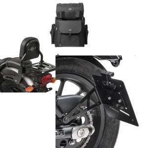 Set: Sissybar XS3 + Hecktasche für Honda Rebel 500 17-21 mit Gepäckträger Craftride + Kennzeichenhalter seitlich L für Honda Rebel 500 17-21 schwarz Craftride_1